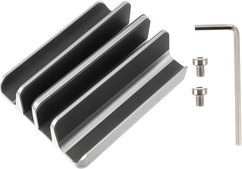 Aluminum Alloy Vertical Laptop Stand Dual Slot Holder Portable Space Saving Silver - Image 1